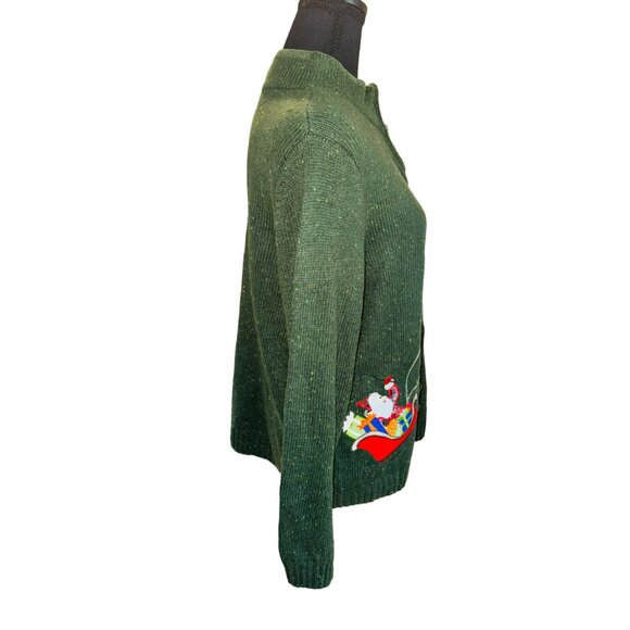 Christopher & Banks Wool Reindeer Zip Christmas Holiday Ugly Sweater XL Green - Picture 3 of 12